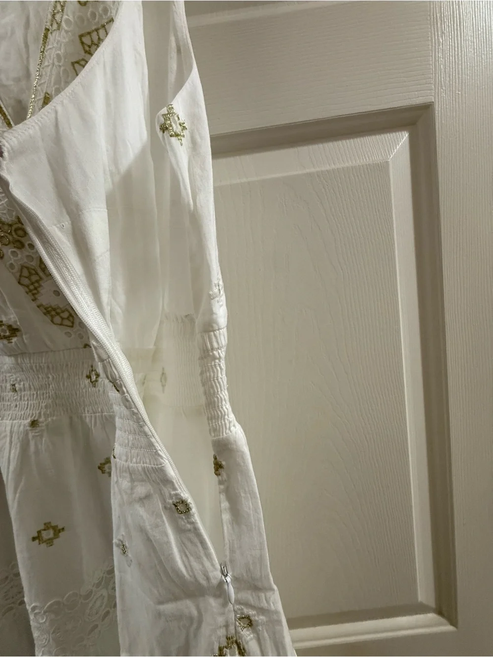 Soft Surroundings PS Petite Small White Gold Embroidered Cotton Midi Dress Boho